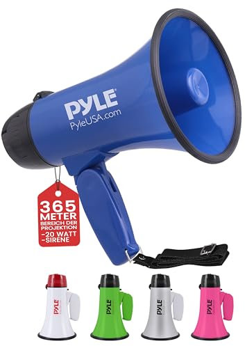 Pyle Megaphon mit Sirene, Signalhorn – Siren Megaphone – Mini Megafon Kinder & Erwachsene 20W, Faltbare Megaphone mit Sirene & Mikrofon, Lautstärke Einstellbar & Batteriebetrieben Reichweite: 550m