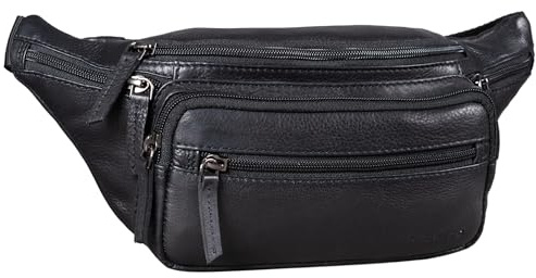 STILORD “Zion” Marsupio in Pelle Vintage Moderno Uomo Donna Borsa a Vita in Cuoio Vero Borsello con Cerniere Resistente alla Moda Colore:ossidiana nero