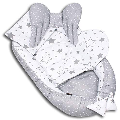 PaLulli 3-TLG Baby Ausstattung-Set Kuschelnest Babynest 95x55cm Baby-Matratze Kuscheldecke Babybett 100% Baumwolle Hypoallergisch Für 0-8 Monate