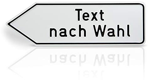Betriebsausstattung24 Wegweiser-Schild - Mit Wunschprägung - 60,0 x 25,0 cm - In Pfeilform - Linksweisend - Ecken abgerundet - Aluminium - Weiß