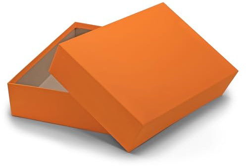 NEUSER PAPIER Geschenkbox mit Deckel DIN A4 – Aufbewahrungsbox Karton Orange bezogen – Geschenkkarton Schachtel stapelbar 302 x 213 x 70 mm, 2 Stück