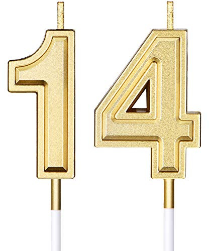 14. Geburtstag Kerzen Kuchen Ziffer Kerzen Alles Gute zum Geburtstag Kuchen Kerzen Topper Dekoration für Geburtstag Hochzeitstag Feier Gunst, Gold