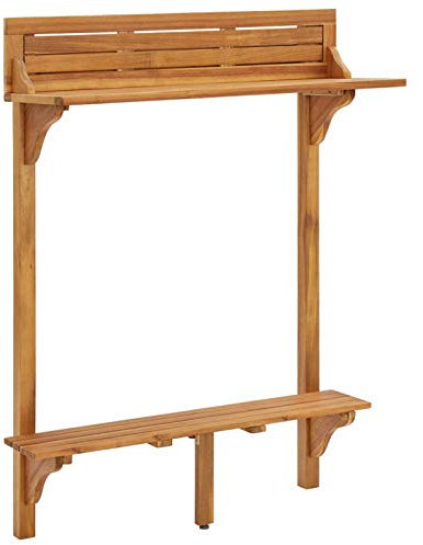 Tidyard Balkon-Stehtisch Bistrotisch Holz-Bartisch Pflanzenständer Balkonhängetisch aus massivem Akazienholz Mit Fußstütze,Esstisch Pub-Tisch Balkontisch Holztisch Tisch 90 x 37 x 122,5 cm