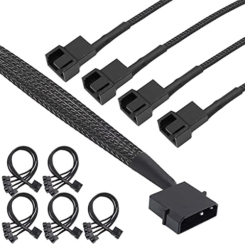 Xiatiaosann Molex Stecker Lüfter Kabel, 4-Pin Gehäuselüfter Stromkabel(ohne PWM-Funktion), 5 Stück 4 Pin LP4 auf 4 x 3-pin / 4-pin Stecker Hülse Stromversorgungskabel 30cm