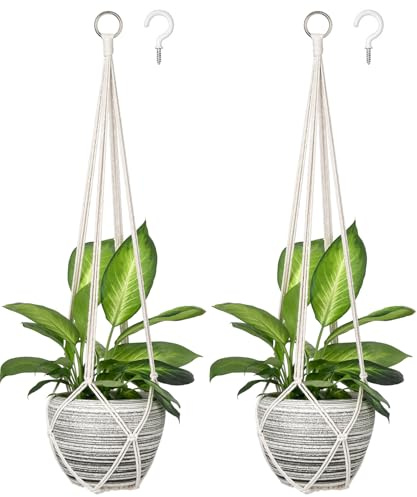Dahey Macrame Plant Hanger Indoor Hanging Planter Basket Handmade Woven Cotton Rope Flower Pot Decorative Crochet Plant Holder Stand for Boho Home Decor No Tassels,35 Inch,Set of 2