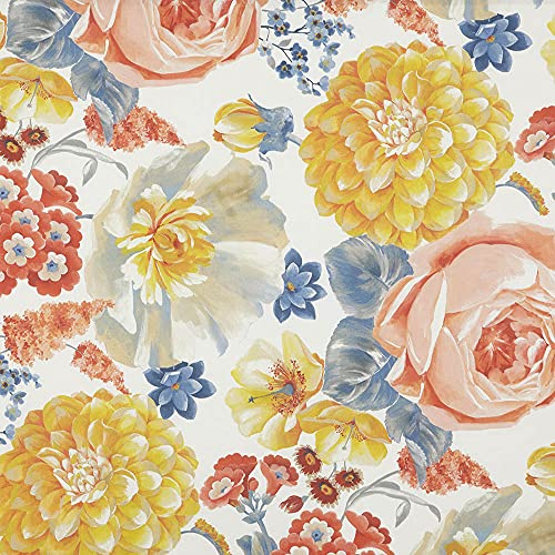 Kt KILOtela - Tela de loneta Estampada Digital - Half Panamá 100% algodón orgánico, Oeko-Tex Standard 100 - Retal de 100 cm Largo x 280 cm Ancho | Floral Hortensia - Naranja, Rosa, Azul ─ 1 Metro