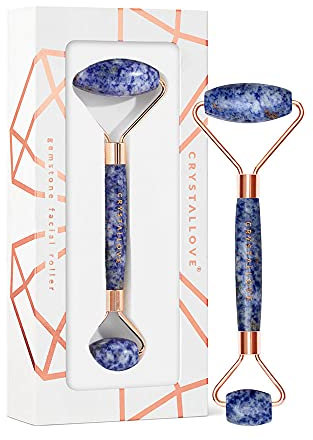 CRYSTALLOVE Rouleau pour le visage - Rouleau de massage anti-âge - Appareil de massage facial à la sodalite - Appareil de massage - Massage facial - Rouleau - Outil de massage
