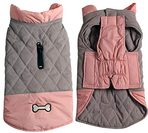 JoyDaog Hundemantel für mittelgroße Hunde, wendbar, wasserdicht, warme Hundejacke für den kalten Winter, Rosa und Grau, Größe L