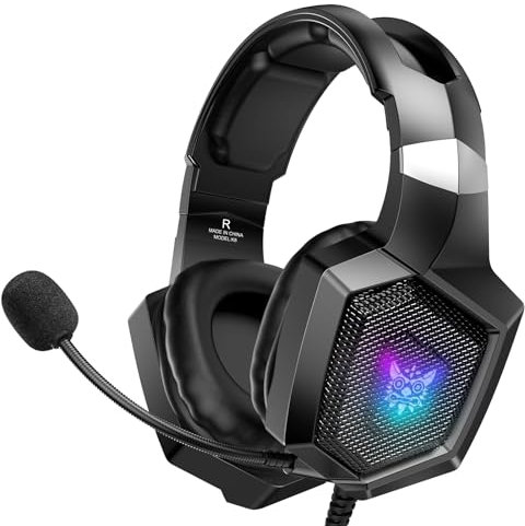 Gaming Headset with Microphone, Gaming Headphones for PS4 PS5 Xbox One PC, Playstation Headset with Noise Reduction Mic, LED Light 7.1 Surround Sound Over-Ear and Wired 3.5mm Jack