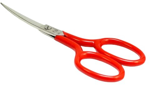NTS-Solingen Steppschere gebogen | Textilschere vernickelt | Stoffschere aus hochwertigem C45 Normalstahl | Schneiderschere roten Griffen allergiehemmend | 6,0= ca. 16 cm | Made in Solingen