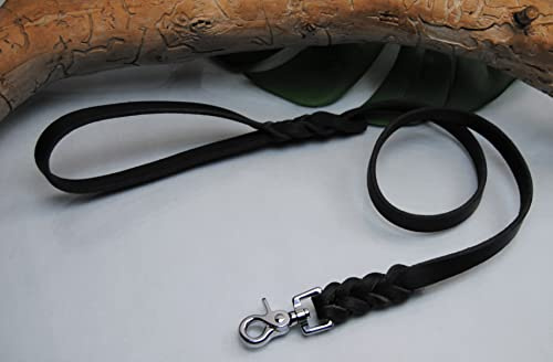 BULLYZEI Lederleine geflochten schwarz 16mm x 1m mit Schlaufe Scheren-Karabiner Führleine