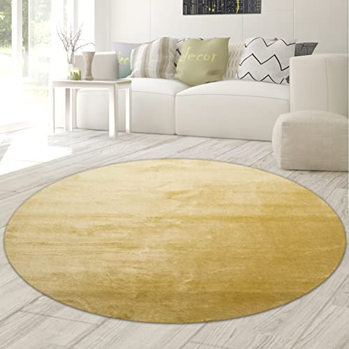 Teppich-Traum Tapis Shaggy Salon de Tapis Moquette Flokati en Or, 200 cm Rond