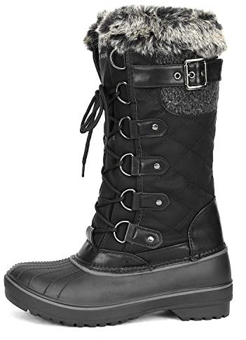 DREAM PAIRS Damen Schneestiefel Schnürung Wasserdichtes Obermaterial Kunstpelz-Futter rutschfeste Sohle SCHWARZ 40 Avalanche-E