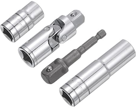 sourcing map Buchse Set 15mm Flach Tief Universalgelenk 1/4 Schlagadapter mit 1/2 Antrieb