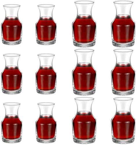 Irenare 12 Pack Mini Wine Carafe Single Serving Glass Wine Individual Small Carafe Decanter for Juice Water Dinner Parties Tastings Bars Restaurants, 6.5 oz, 7.7 oz