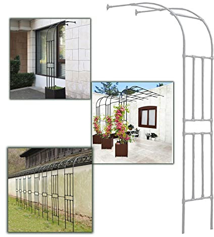 ESCOLL Torbogen Rosenbogen Breit Metallbogen Rankhilfe für Kletterrosen Reben, Eisen Halbbogen Harzoberfläche, 240cm Schwarz/Weiss (Color : Weiß, Size : W220XH240cm(7.2x7.9ft))