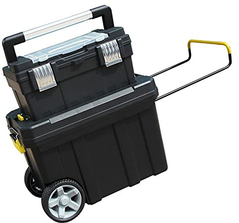 Werkzeugbox/Werkzeugkästen Wagen und stapelbarer Werkzeugkasten Organizer mit Teleskopkomfortgriffgriff Perfekte Aufbewahrungskiste for Bohrbohrer und Kleinteile Werkzeugaufbewahrung ( Color : Black 1