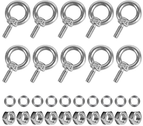 10 Pack M6 Lifting Eye Bolt Stainless Steel Heavy Duty Lifting Ring Eye Bolts with Nuts Eye Bolt Male Screw Thread Ring Shoulder Eye Bolts Hardware Eye Nut