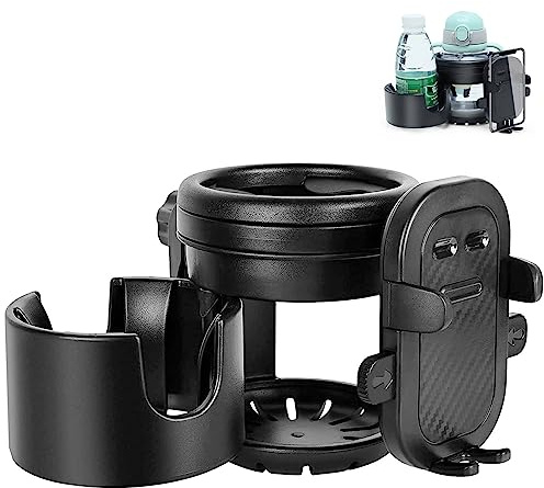 Tawveml Universell barnvagn, buggy mugghållare med telefonförvaringslåda, 3-i-1 förvaringsställ för barnvagn, 360° vridbar mugghållare för dricksflaskor, nappflaskor kaffehållare