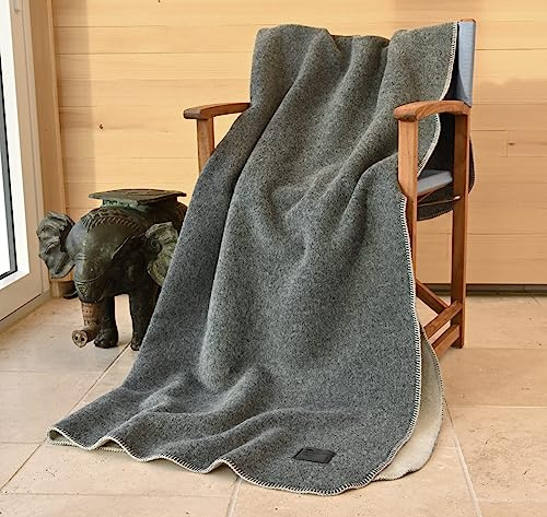 Warme Kuscheldecke Wolldecke Naturalana Doubleface Sofadecke Couchdecke Wohndecke - 100% Schurwolle vom Merinoschaf (kbT) - 150 x 200-220 cm versch. Farben (Grau-Wollweiß, 150 x 200 cm)