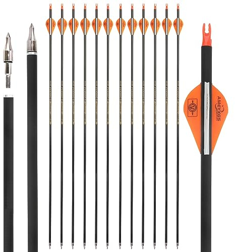 limaity 12pcs Bogenschießen Carbonpfeile 31.5 Zoll Jagd Ziel Praxis Pfeile Spine 350/400/500/600 mit Gummi Feder für Recurve Bogen Compound Bogen Longbow (Spine400, Orange)