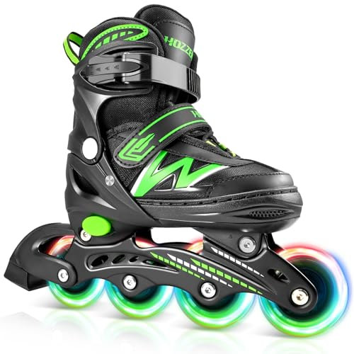 Hozzen Inline Skates Kinder, Verstellbar Inliner für Kinder, Inliner für Mädchen und Jungen, Inline Skates Rollschuhe mit Glow-in-The-Dark-Rädern, Rollerblades Kinder für den Innen und Außenbereich L