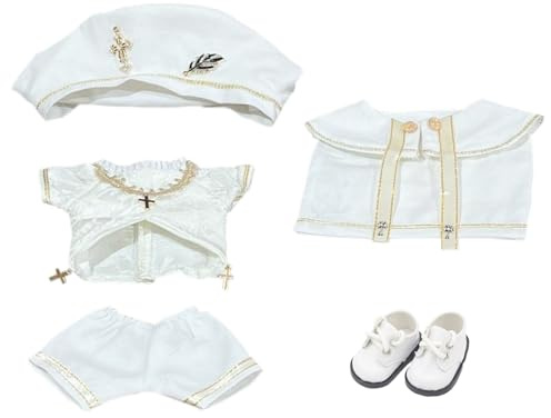 niannyyhouse 10cm 15cm 20cm 40cm Puppe Kleidung Europäischen Stil Hut Hemd Hosen Schal Lederschuhe Gefüllte Plüschtier Zubehör (20cm-Weiß)
