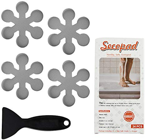 Secopad Bathtub Stickers Non-Slip, 12 PCS Grey Safety Shower Treads Adhesive Appliques with Premium Scraper