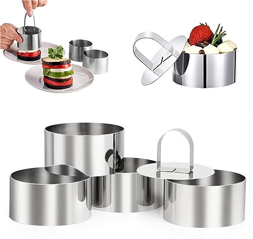 Dessert Rings 8 cm Burger Rings 4-Piece Stainless Steel Cake Mould Set, Stainless Steel Mousse Rings, Professional Cake Ring for Desserts, Cakes, DIY High-Quality Baking Utensils for Perfect Cakes,