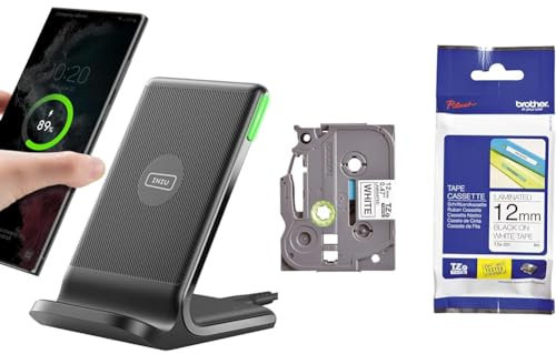 INIU Wireless Charger Stand & Brother TZE231 TZe-231 P-Touch Schriftband schwarz auf weiß