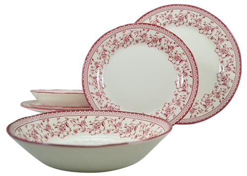 TUDOR ROYAL - Juego de vajilla redonda de porcelana de 6 piezas, servicio para 4, diseño rosa Aster, floral multicolor, platos, cuencos, tazas, platos, vajilla de cerámica de alta calidad, diseño