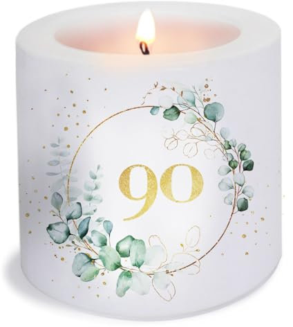 Kerze 90 Jahre als Tischdeko oder Geschenk für Geburtstag und goldene Hochzeit. Kerze mit Motiv als originelle Deko Ø8 x Höhe 7,5cm