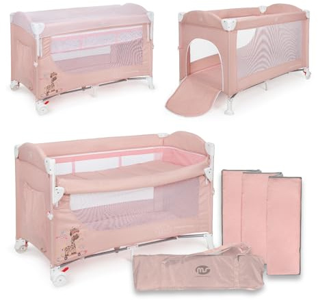 ms BabyWorld – Ennis – Cuna Colecho, Parque Infantil y Cuna Clásica 3 en 1 | Plegable | 2 Alturas | Buena Circulación Aire | Entrada Lateral | Ruedas con Freno | Bolsa de Viaje Incluida