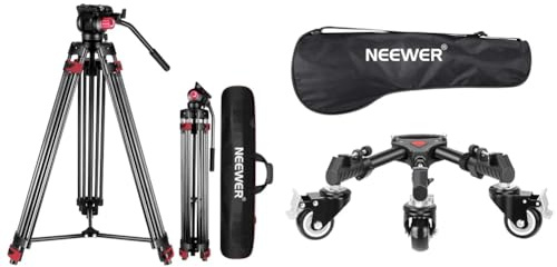 NEEWER 200cm Videostativ, Robustes Kamerastativ aus Aluminiumlegierung mit 360° Fluidkopf & Fotografie Rollwagen Dolly Hochleistung