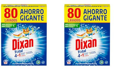 Dixan Polvo Total 3+1, Detergente en Polvo para Lavadora (80 lavados) jabón en polvo para lavar la ropa blanca y de color, Limpieza, luminosidad y frescor, versión antigua (Paquete de 2)
