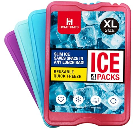 Hometimes Kühlakkus für Kühltasche XL Dünn Kühlbox für Lunchboxen Wiederverwendbare Kühlpakete Schnelles Einfrieren Platzsparend - Essentials für Camping, Angeln, Roadtrips und Strand, 4 Stück