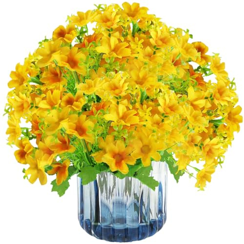 Fiori d'arancio artificiali gialli – 112 fasci di margherite finte da 30 cm con steli per casa, giardino, interno, fattoria, decorazione per esterni, composizioni floreali per decorazione torte 0919