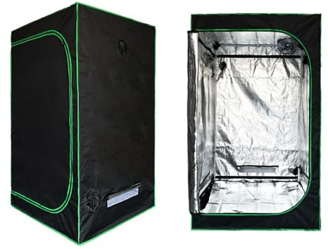 Mucola Zimmergewächshaus Growzelt Growschrank 100x100x200 cm Schwarz | Lichtdicht und wasserdicht, robustes 600D-Gewebe, Belüftungssystem für Luftzirkulation, ganzjährige Pflanzenzucht