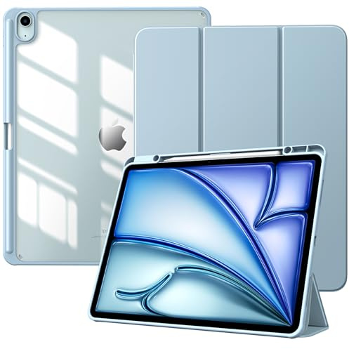 TiMOVO Hülle für iPad Air 13 Zoll (M4/M3/M2), Himmelblau | Stifthalter, Schlank Trifold Ständer, Klare Transparent Rückseite, Automatisches Aufwachen & Schlafen