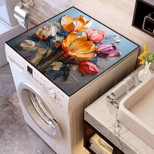 Highdi Housse de Protection pour Machine à Laver Top,Motif de Fleurs 3D Coussin de Machine à Laver Antidérapant Housse de Machine à Laver pour Machine à Laver Ou Sèche-Linge (Coloré,60x60cm)
