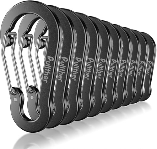pullther 10 Pcs Carabiner Clips, 70mm/2.76'' Large Carabiner Keyring Clips | Aluminum D-Ring Keychain Carabiners for Outdoor Sports, Hiking, Camping, Fishing