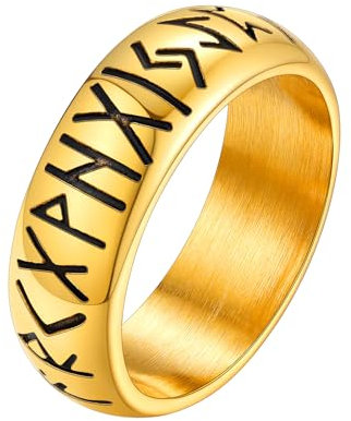 Supcare Goldener Ring für Herren Viking Luhn Rune Ring Edelstahl Rune Fingerring Männer Wikinger Schmuck Freundschaftsring Punk Siegelring Vintage Statement Ring Bandringe Modeschmuck für Jungen