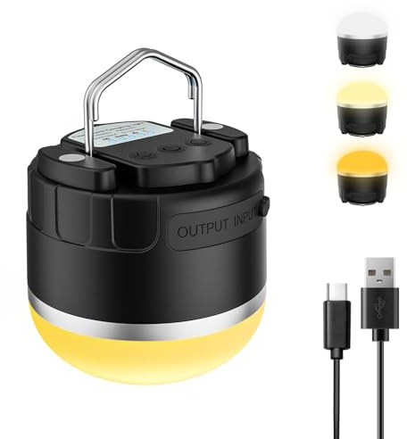 Uppladdningsbar LED-campinglykta 1000 LM, multifärgsbärbara tältlampor, IP65 vattentät, magnetisk bas, 4000 mAh nödhängande lampa, strömavbrott, vandring, tält, utomhus, hem
