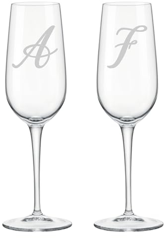 Colorfamily Set di 2 Calici Flute da Champagne Personalizzati con Incisione Iniziali, Regalo Matrimonio Anniversario per Coppia