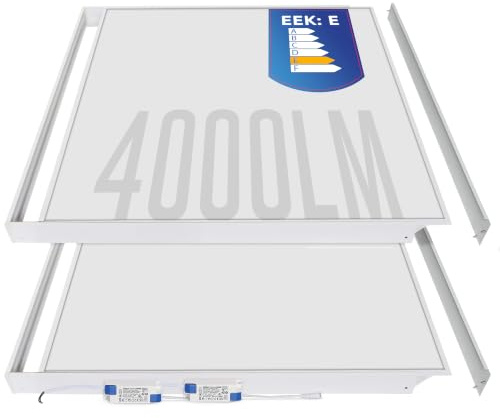 LECOM 2x LED Panel 62x62 Neutralweiß 4000K 4000lm Aufbau mit Aufbaurahmen | LED Panel für Aufputzmontage an Betondecken, Holzdecken oder Trockenbaudecken. Rahmen 62x62 cm für Deckenaufbau inklusive.