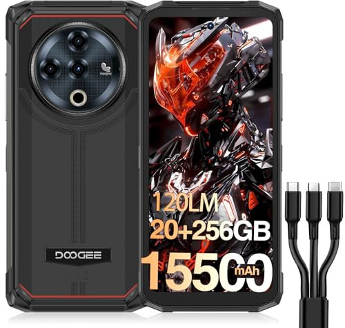 DOOGEE Fire 6 Power Rugged Smartphone, 120LM Dual Light Flashlight, 15500mAh/33W, Rugged Android Phone, 20GB+256GB/2TB, 50MP, 3 Cards Slots, 4G Unlocked Mobile Phones, Waterproof Phone, 18W OTG/NFC
