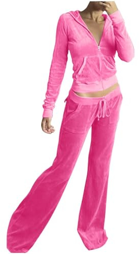 Joggingdräkt dam set velour, byxdräkt dam elegant: 2 stycken velour träningsoverall långärmad skuren jacka och sweatpants slim fit streetwear fritidsoverall Y2K sweatsuit set enfärgad tracksuit, ROSA,