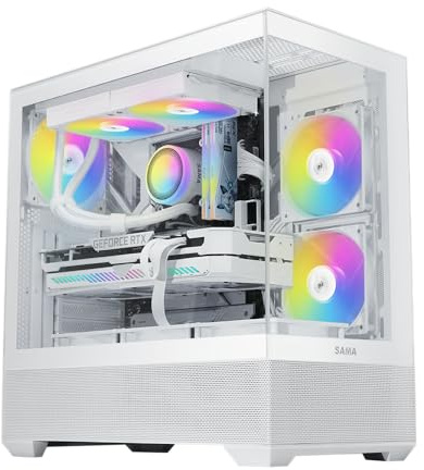 SAMA V40 White ATX Mid Tower PC Case, 6 Pre-Installed 120mm ARGB PWM Fans, Dual Tempered Glass Panels, Vertical Airflow Design, USB Type-C Port, Gaming Computer Case for ATX/Micro-ATX/ITX Motherboard
