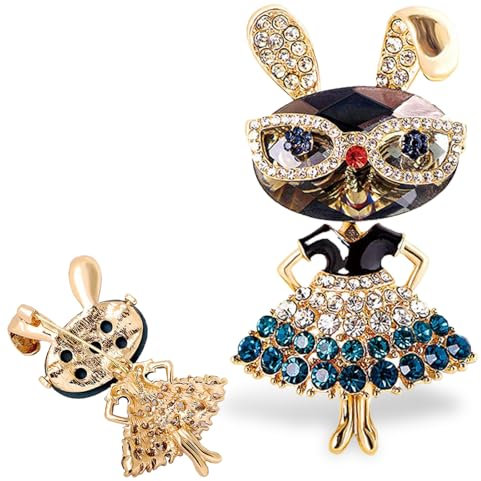 Broche Lapin, broche en forme de lapin avec strass, broche forme de lapin, Jolie Broche Lapin, Broche Bijoux, Convient pour les fêtes, le quotidien, les cadeaux d'anniversaire (B)