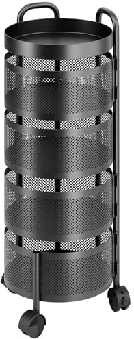 Fukursul Carrello da cucina girevole moderno a 3/4 livelli con design a rete, organizer per conservare verdure in metallo di alta qualità e supporto per cesto frutta per soluzioni di stoccaggio